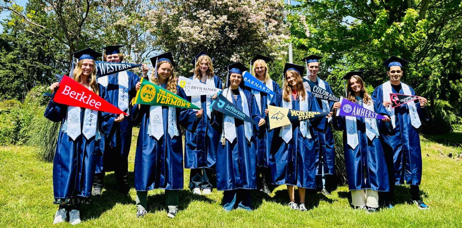 WSA's Class of 2024 with their college pennants