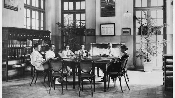 Teachers meeting, Primary school for boys at Hanoi, c.1920 - Britannica ImageQuest