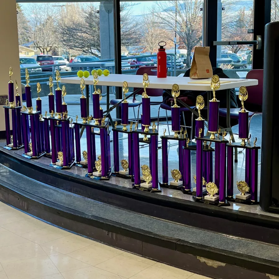 1st, 2nd, and 3rd place trophies for all six divisions competing at Knowledge Bowl - March 11, 2023