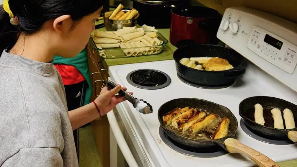 A WSA student frying tacos in the June Bites June Term class - Mercedes Gurrola photo