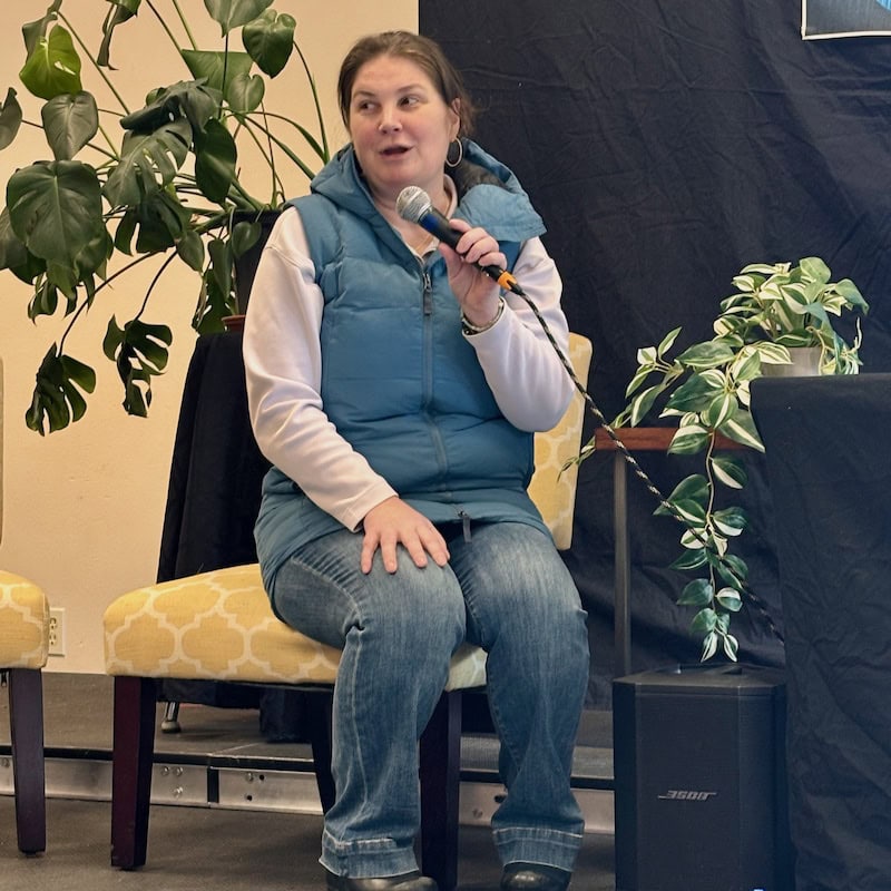 Talk show guest, Cari Crane, WSA Dean of Students and IB Psychology and IB TOK teacher
