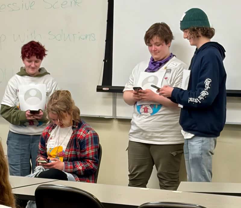 WSA GSA members acting out the online bullying scenario for their forum theatre workshop at the 2026 Kitsap Youth Rally WSA GSA members acting out the online bullying scenario for their forum theatre workshop at the 2026 Kitsap Youth Rally