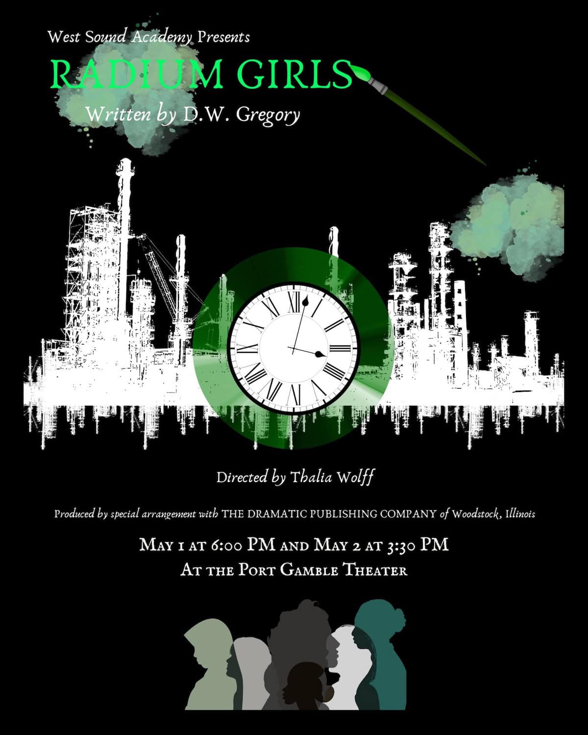Radium Girls Poster West Sound Academy Theatre Company presents 'Radium Girls', May 1 and 2, at Port Gamble Theater